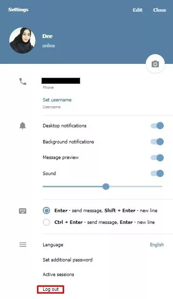 cara keluar telegram web