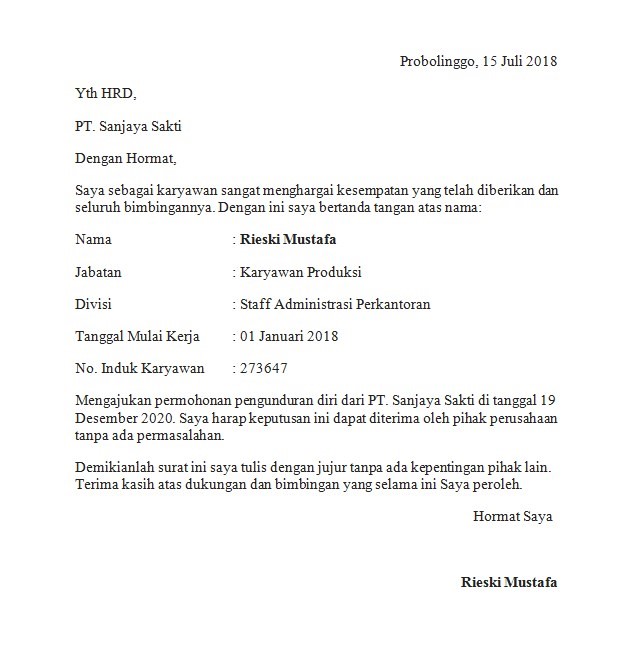 Contoh Surat Resign Karena Sakit / Contoh Surat