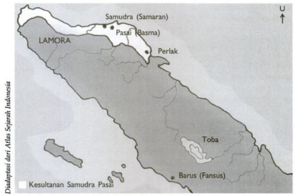 Peta wilayah kekuasaan Kerajaan Samudra Pasai di Aceh Sumatera