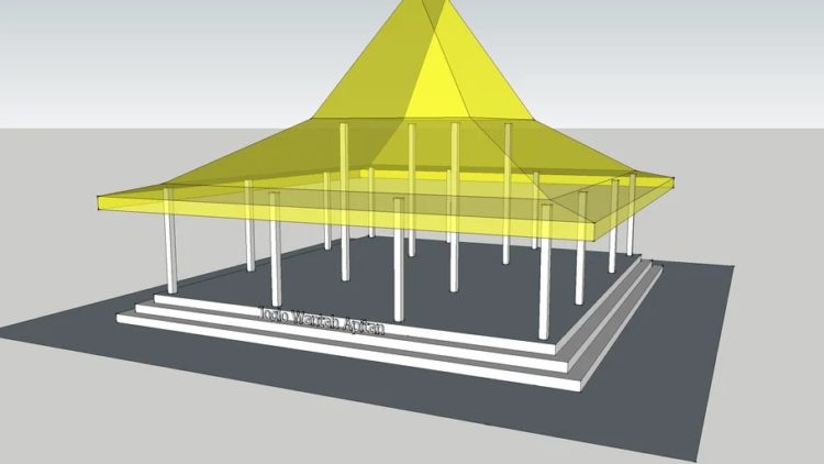 Ilustrasi 3D macam macam Joglo di rumah adat Yogyakarta