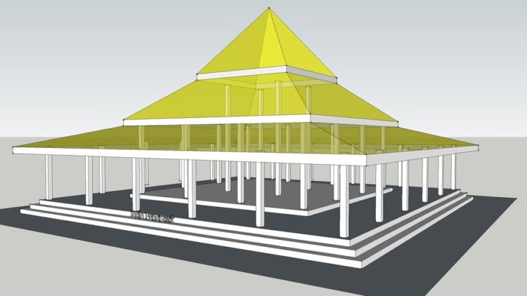 Ilustrasi 3D Rumah adat Jawa Joglo Pangrawit
