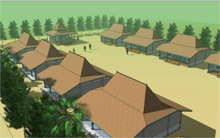 Ilustrasi Rumah adat Jawa Timur Madura Tanean Lanjhang