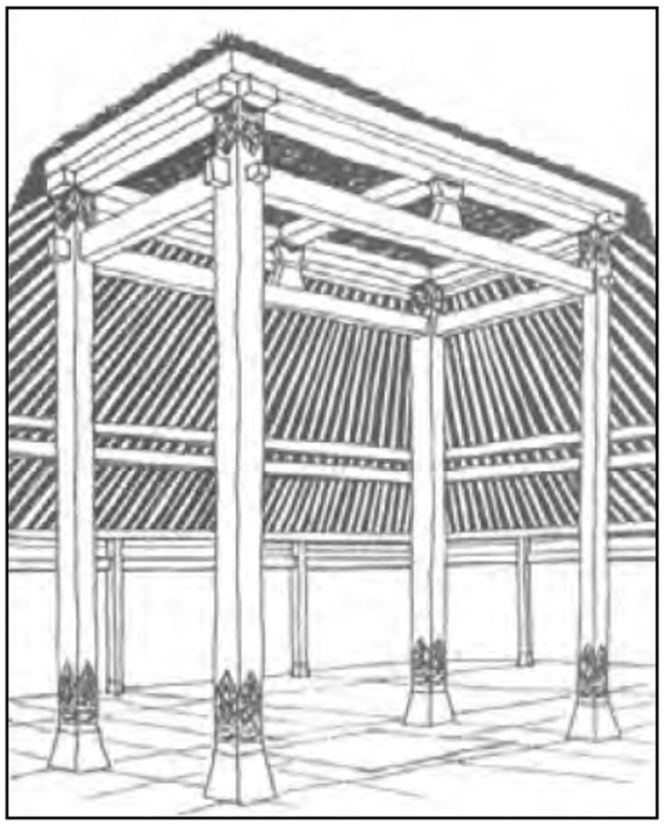 Sketsa rong-rongan di rumah Joglo sebagai rumah adat Yogyakarta