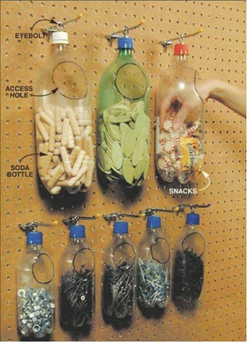 Rak Perlengkapan Garasi contoh Kerajinan dari Botol Bekas