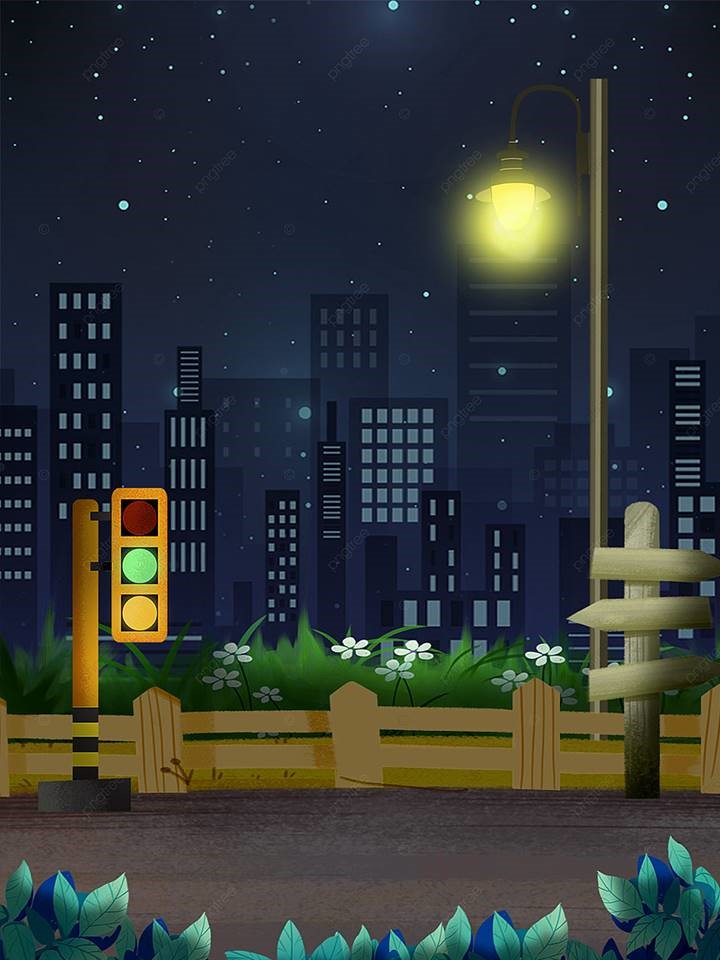 Ilustrasi majas personifikasi pada kota malam