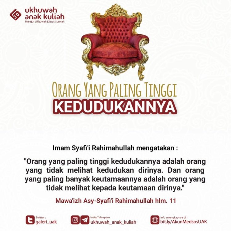 tentang kedudukan tinggi menurut Imam Syafi'i dalam pengertian akhlak