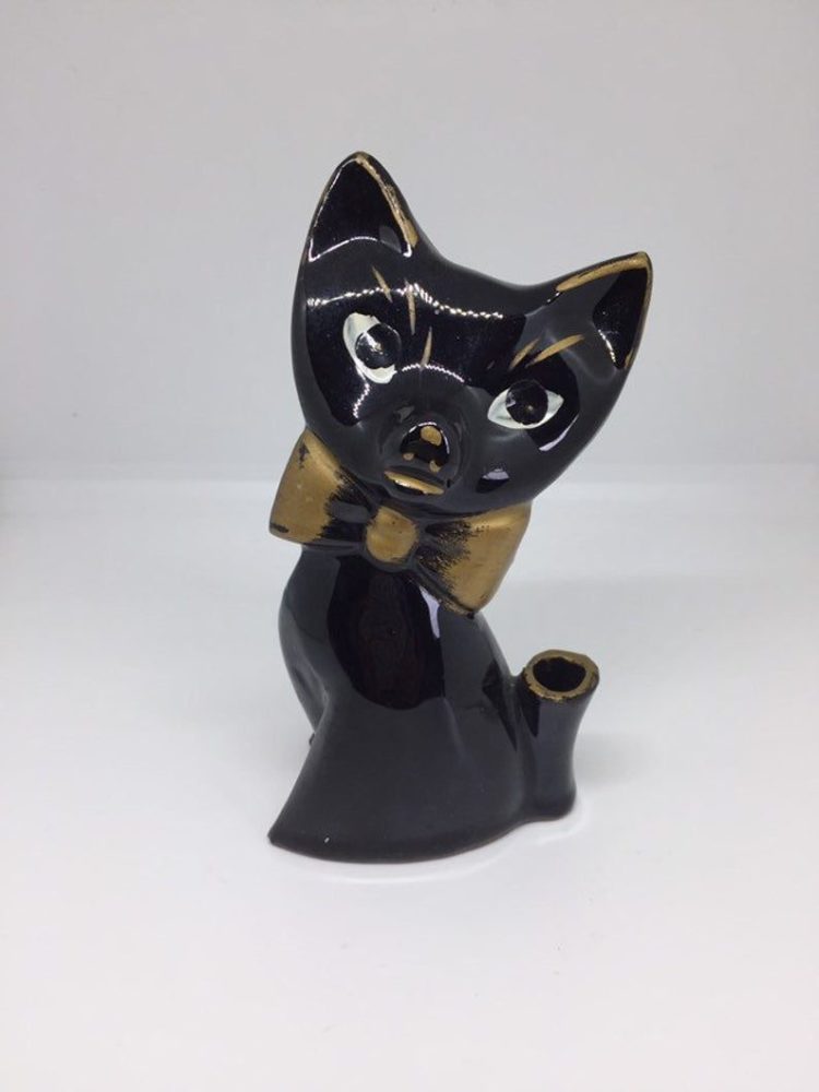 kerajinan keramik miniatur kucing hitam dekorasi rumah
